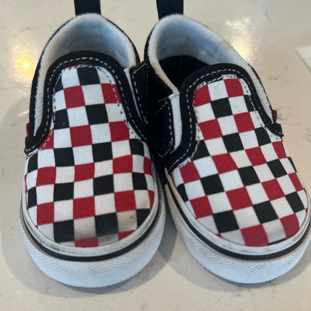 Red black and white Vans